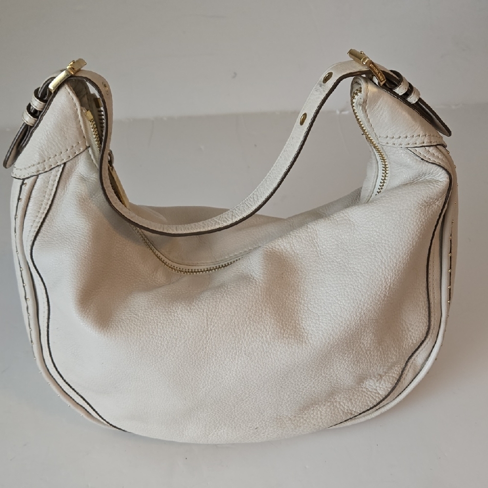 Michael Kors White Hobo Bag with Gold Accents